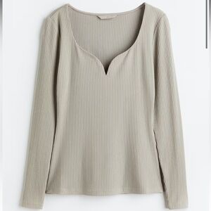 H&M Cream LONG-SLEEVED RIBBED TOP